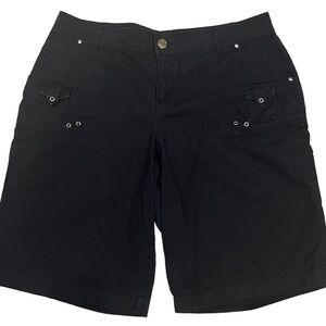 Lane Bryant Black Cotton Twill Bermuda Length Cargo Style Shorts Sz 16